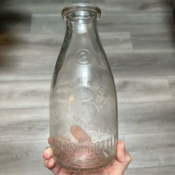 Vintage 3 Cent Deposit Milk Glass Bottle Duraglas 1 Quart Clear  8.5” Farmhouse - Picture 4 of 14